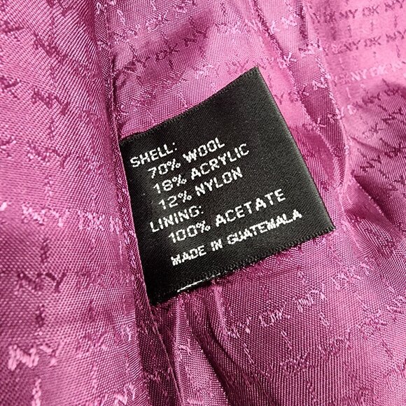 DKNY Women's Size 14 Wool Blend Long Coat Jacket Pink Multi-Color Button Closure - Picture 3 of 14